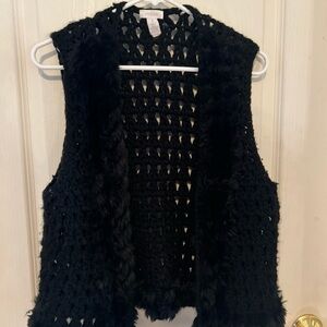 Chico's Black Textured Open Vest